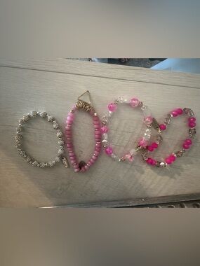 Erimish Pink Beaded Stretch Bracelet Set Extended Size